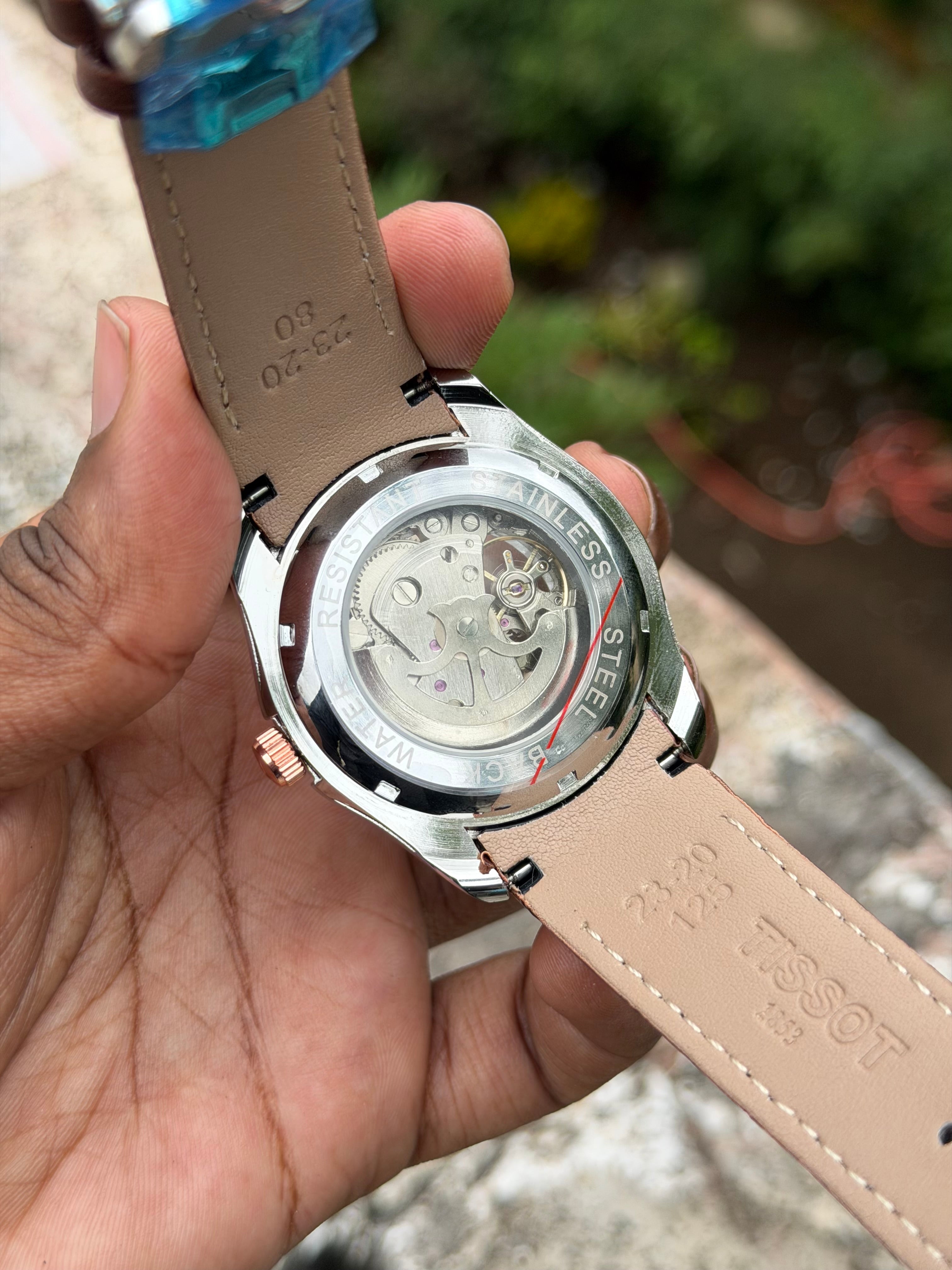 Tisso# 1853 Skeleton Dial Automatic Men’s Watch – White Dial, Rose Gold Bezel & Premium Brown Leather Strap