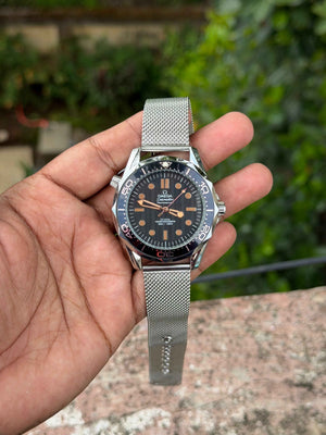 Omga Seamaster Diver Style Black Dial Mesh Strap Quartz Watch ā Silver