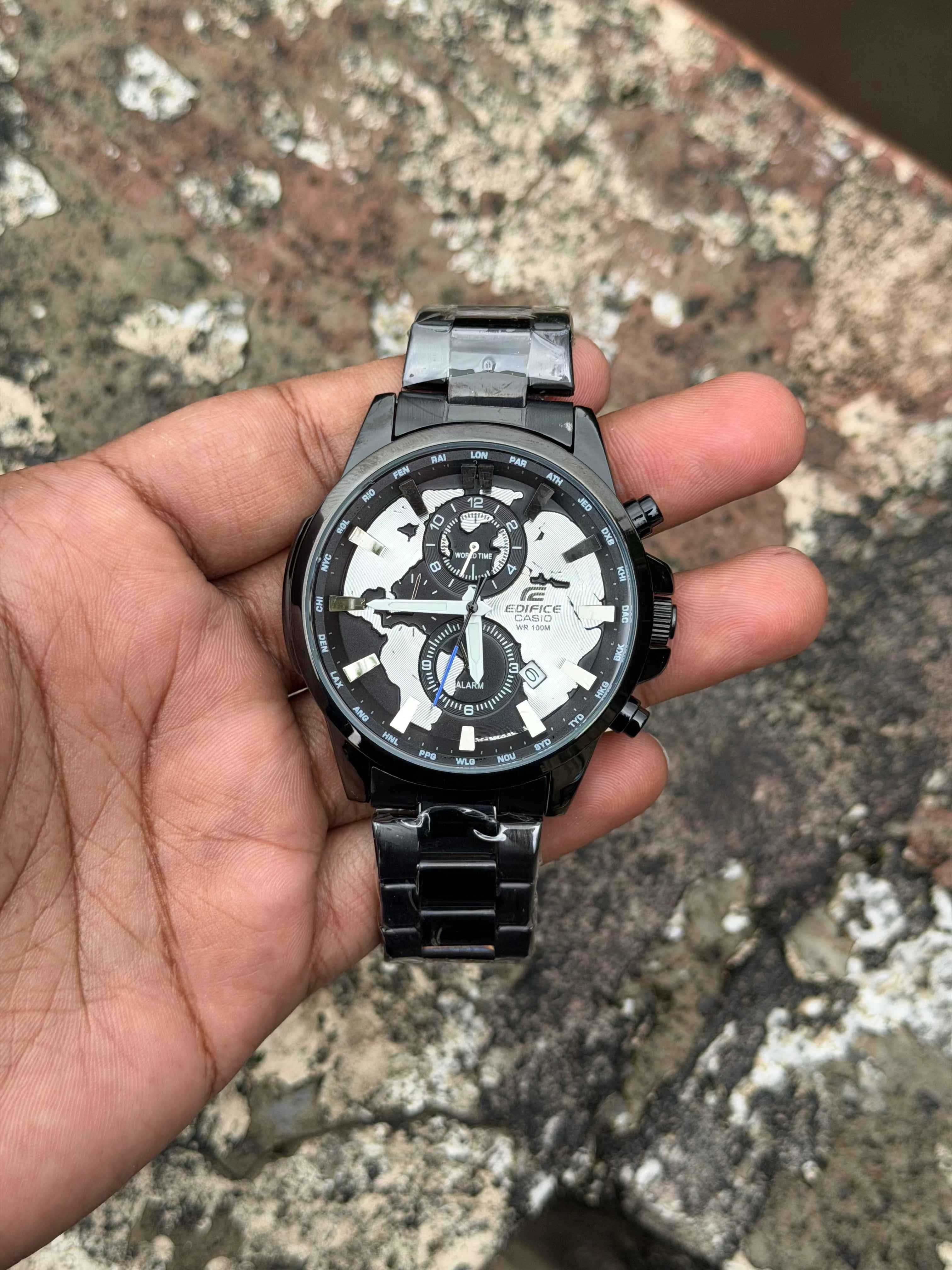 Casiio Ediffice World Time Full Black Chronograph Quartz Watch