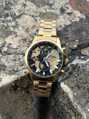 Casîo Ediffice World Time Chronograph Gold Stainless Steel Quartz Watch | Gold & Black Dial