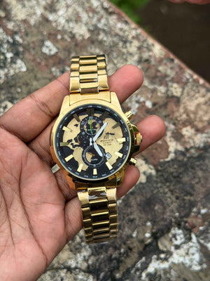 Casîo Ediffice World Time Chronograph Gold Stainless Steel Quartz Watch | Gold & Black Dial