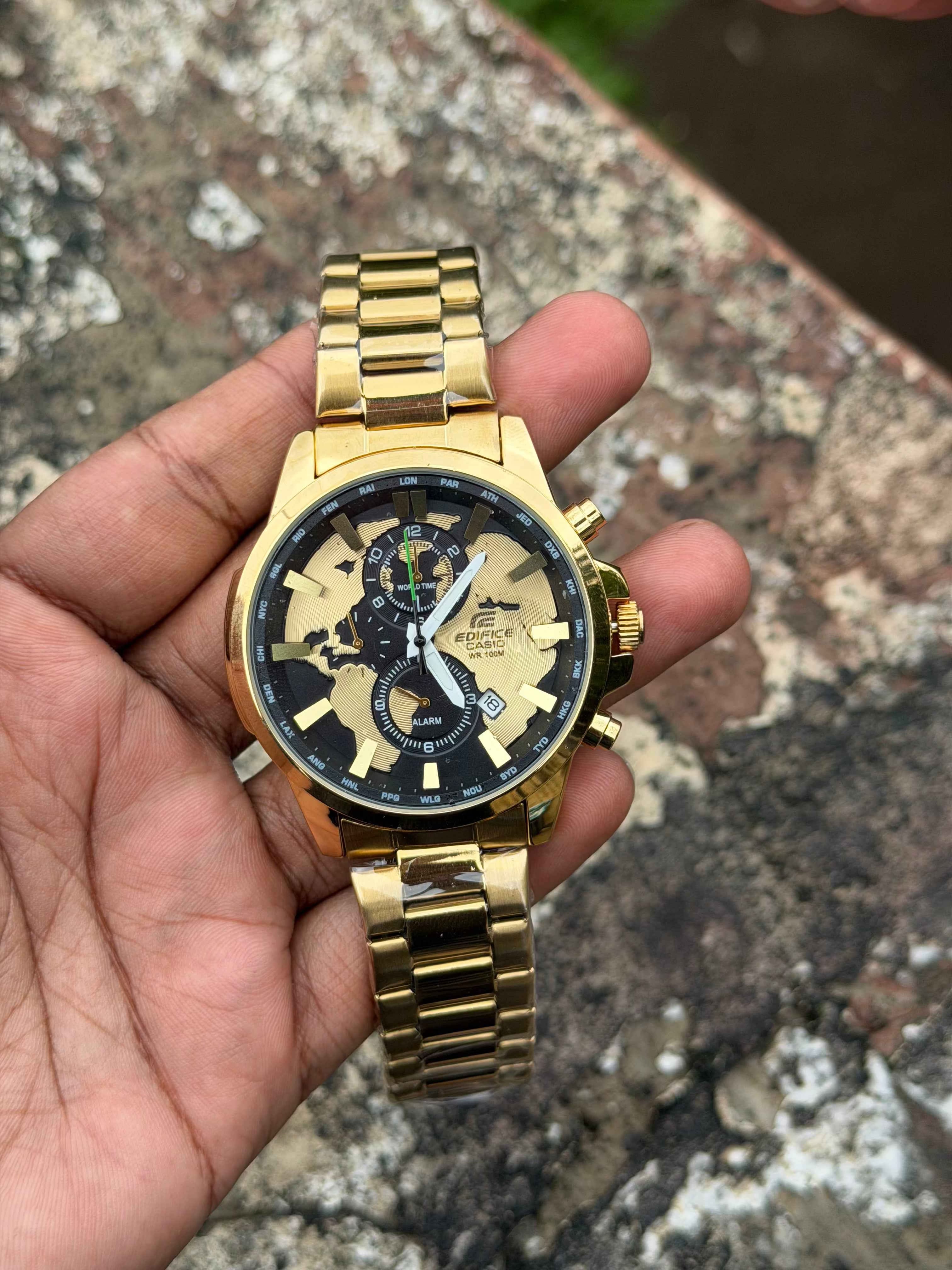 Casîo Ediffice World Time Chronograph Gold Stainless Steel Quartz Watch | Gold & Black Dial