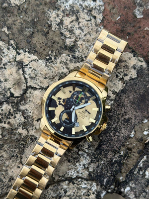 Casîo Ediffice World Time Chronograph Gold Stainless Steel Quartz Watch | Gold & Black Dial