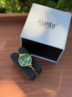 Ajanta Quartz Women’s Elegant Golden Bangle Watch with Green Dial (AWC052PMSL/4) - 1 Year Warranty