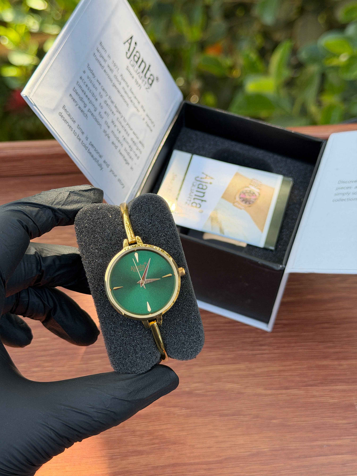 Ajanta Quartz Women’s Elegant Golden Bangle Watch with Green Dial (AWC052PMSL/4) - 1 Year Warranty