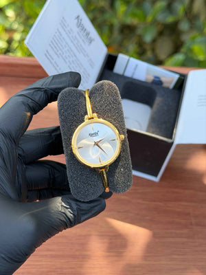 Ajanta Quartz Women’s Elegant Golden Bangle Watch with Silver Dial (AWC052PMSL/3) - 1 Year Warranty
