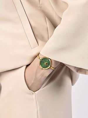 Ajanta Quartz Women’s Elegant Golden Bangle Watch with Green Dial (AWC052PMSL/4) - 1 Year Warranty