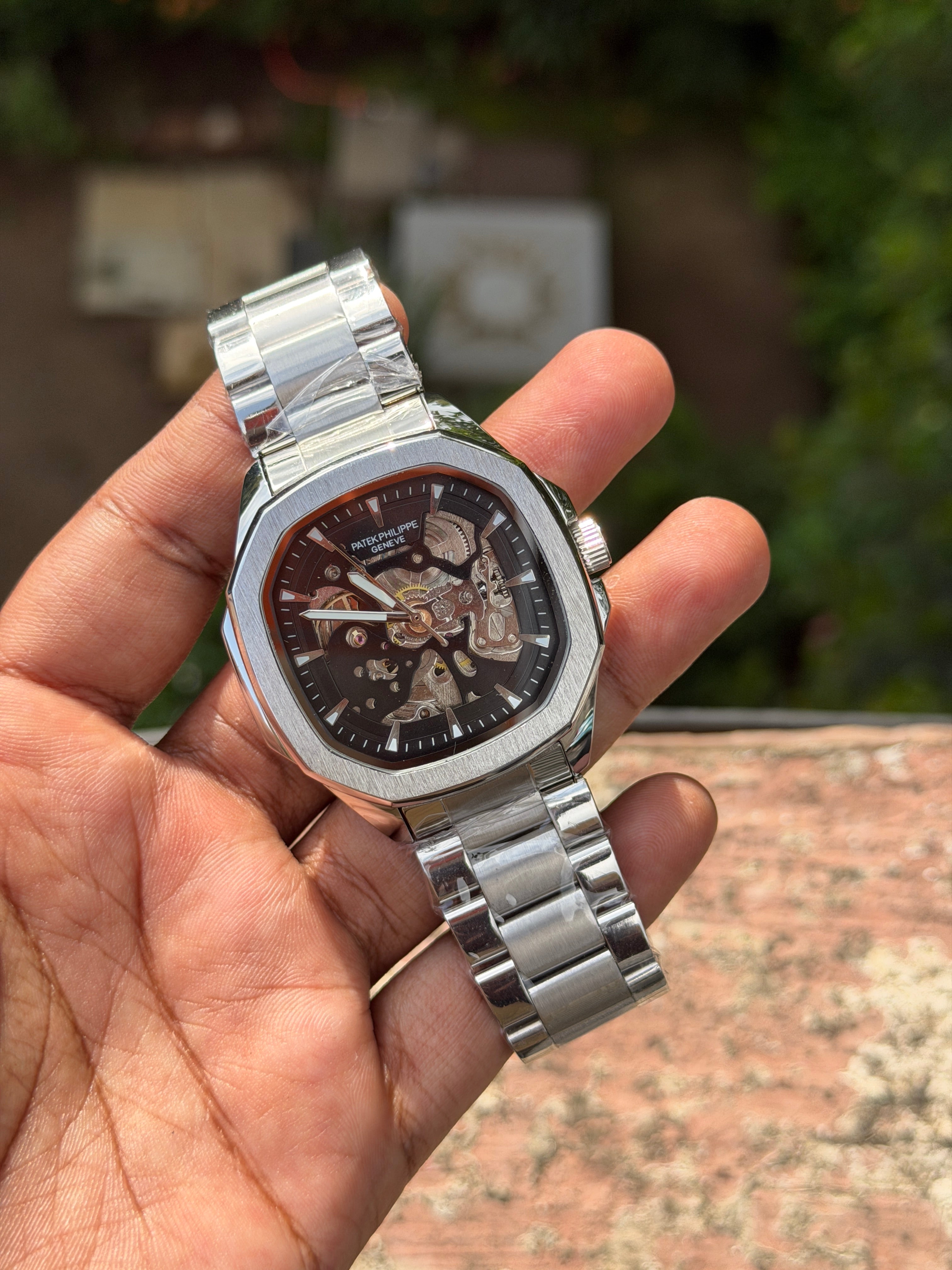 Patèk Philipp Automatic Skeleton Dial Stainless Steel Luxury Watch – Silver Black Edition