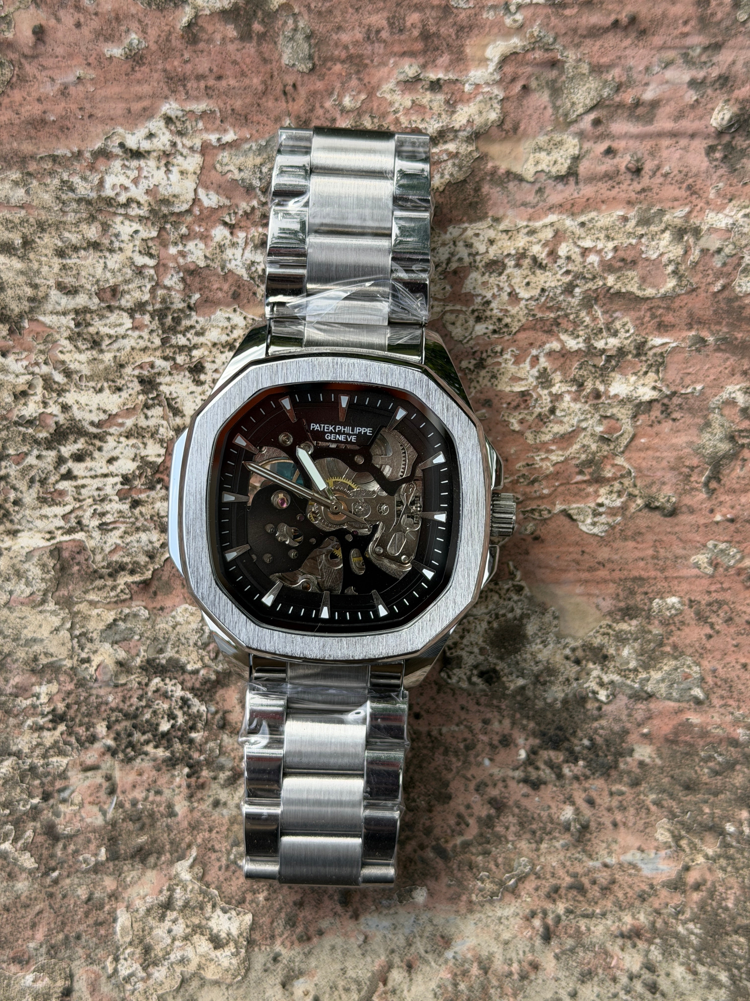 Patèk Philipp Automatic Skeleton Dial Stainless Steel Luxury Watch – Silver Black Edition