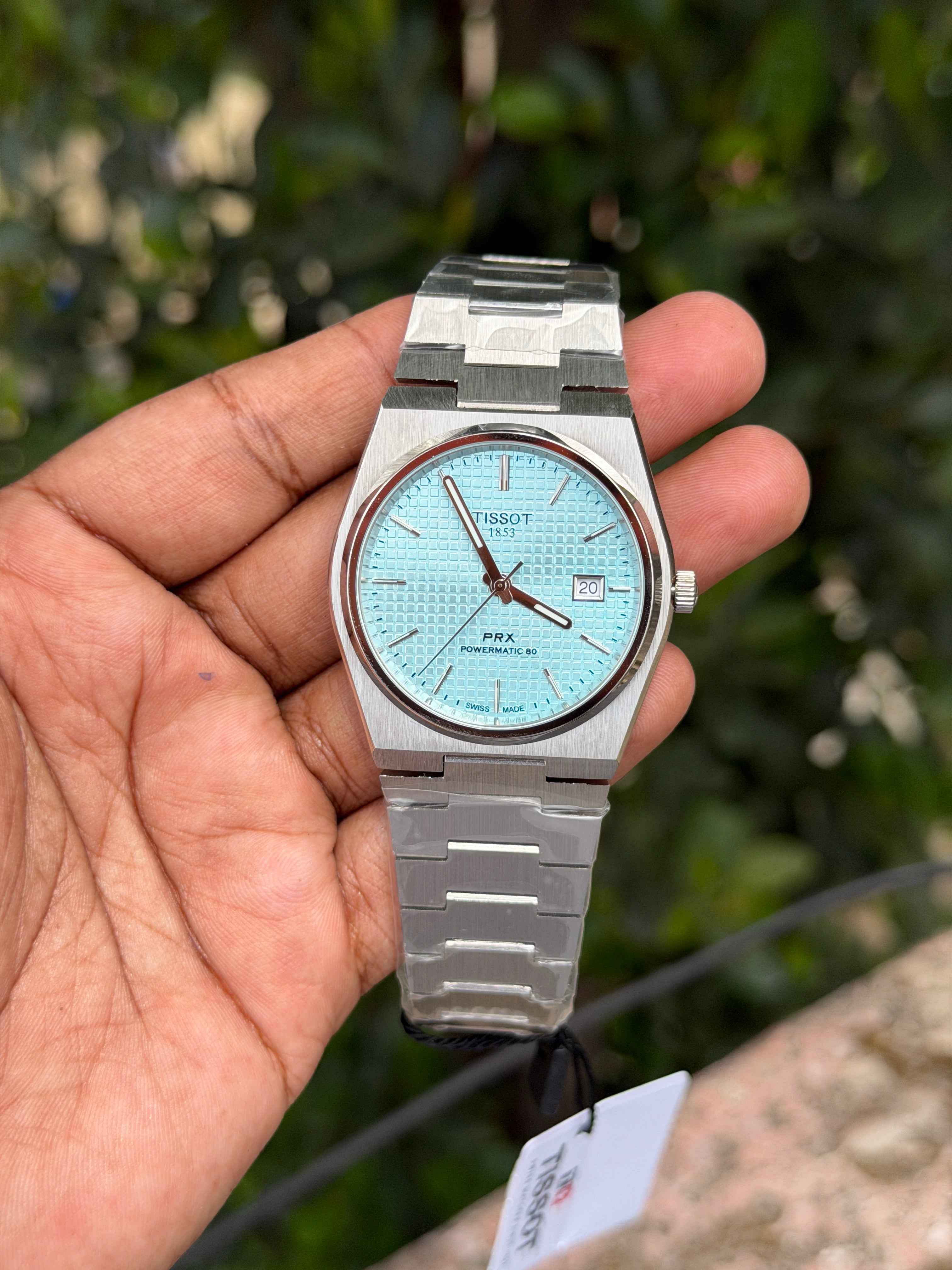 Tissot PRX Ice Blue Waffle Dial Stainless Steel Men's Watch | Powermatic 80 Inspired Edition