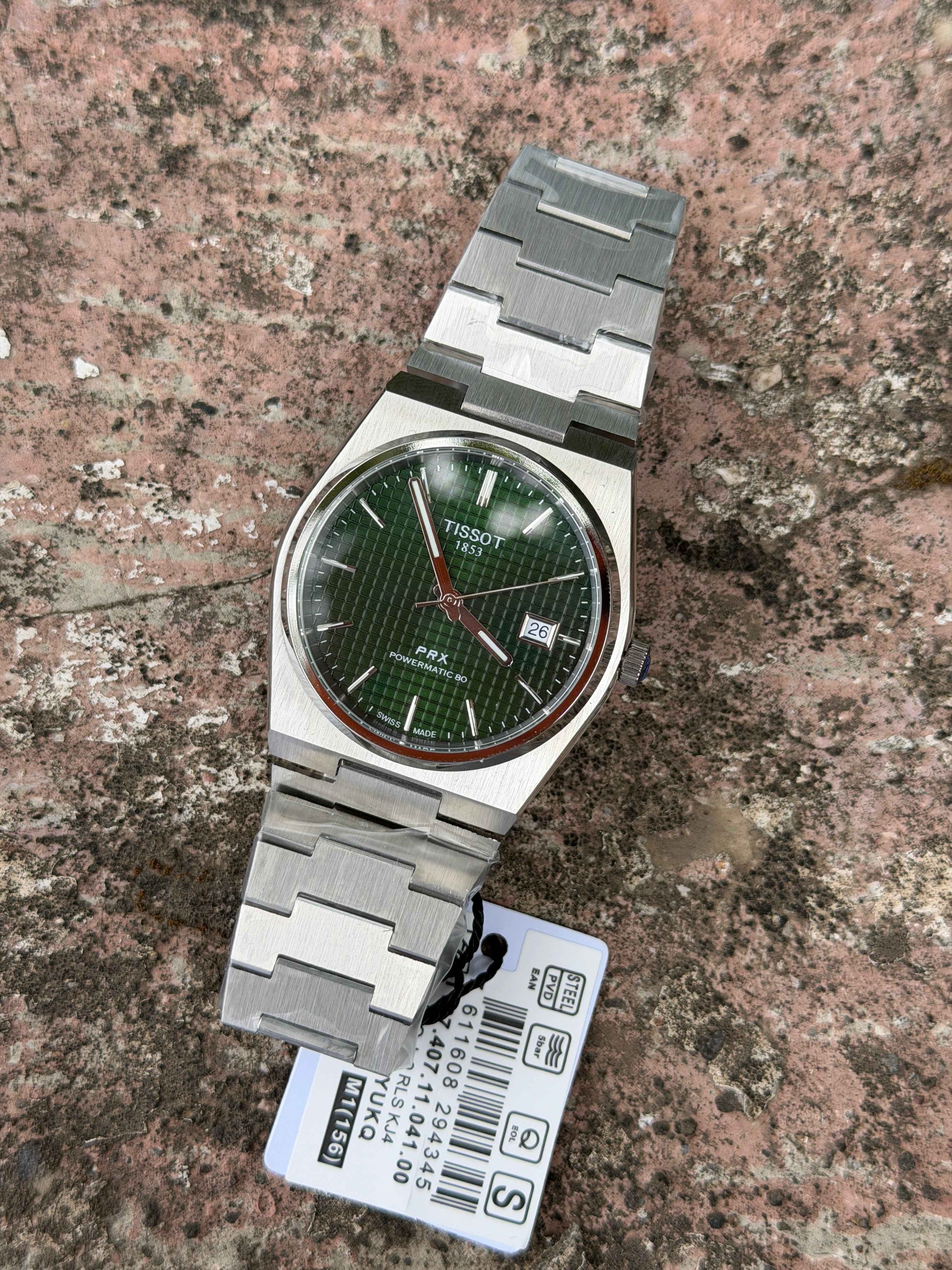 Tissot PRX Green Waffle Dial Stainless Steel Men's Watch | Powermatic 80 Inspired Edition