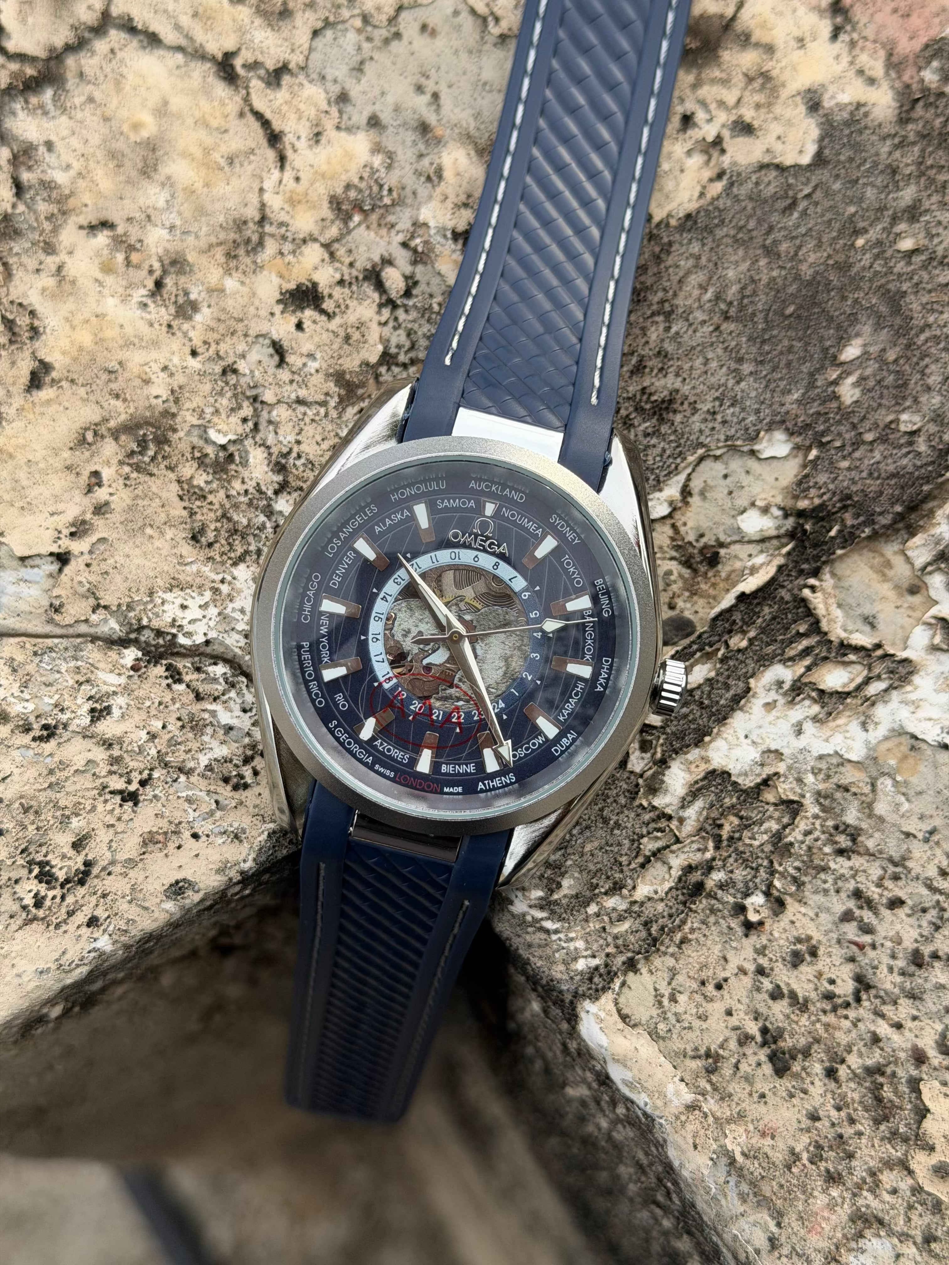 Omga Seamaster Aqua Terra Automatic Skeleton Dial Men’s Watch – Blue Rubber Strap