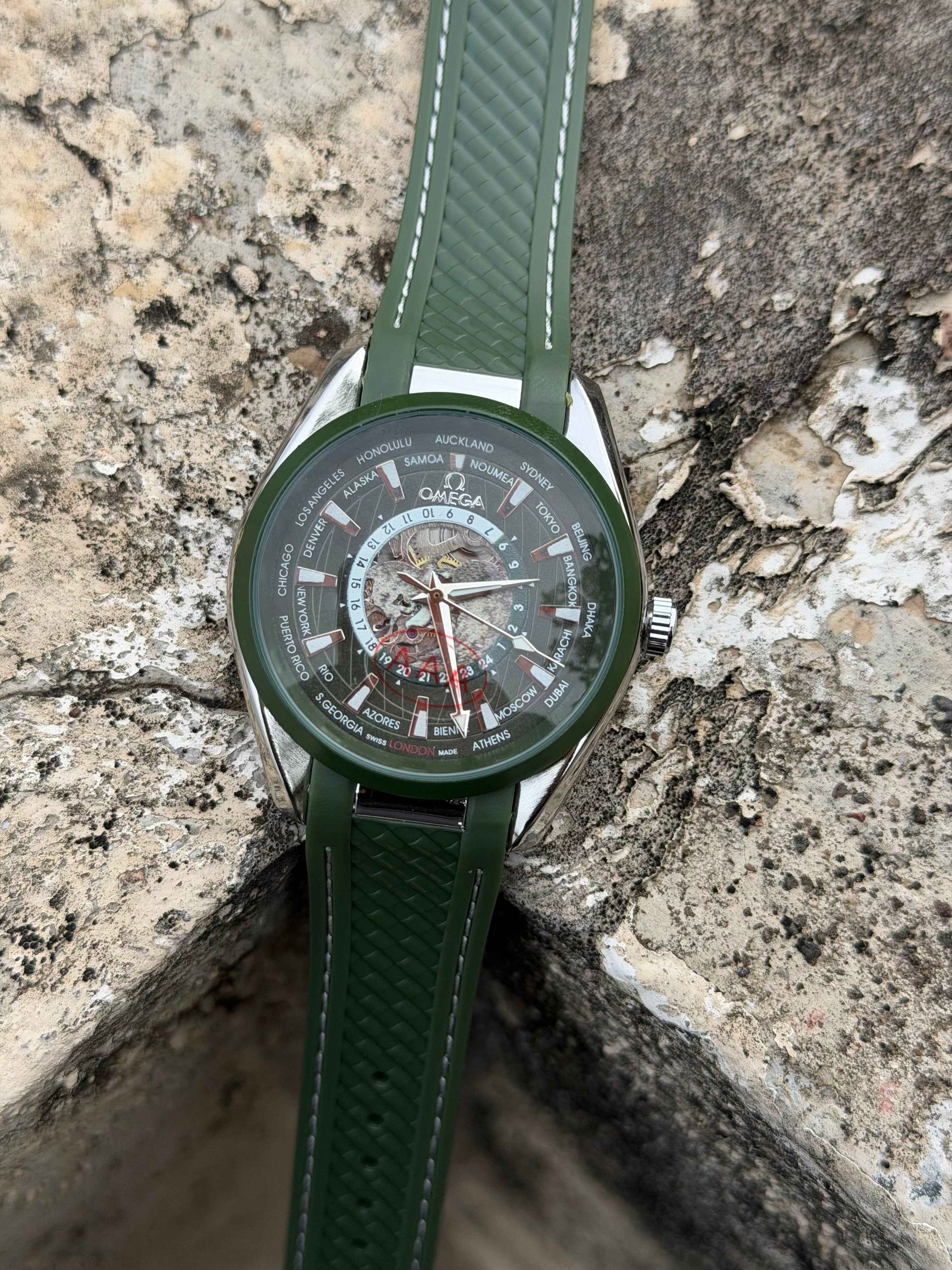 Omga Seamaster Aqua Terra Automatic Skeleton Dial Men’s Watch – Green Rubber Strap