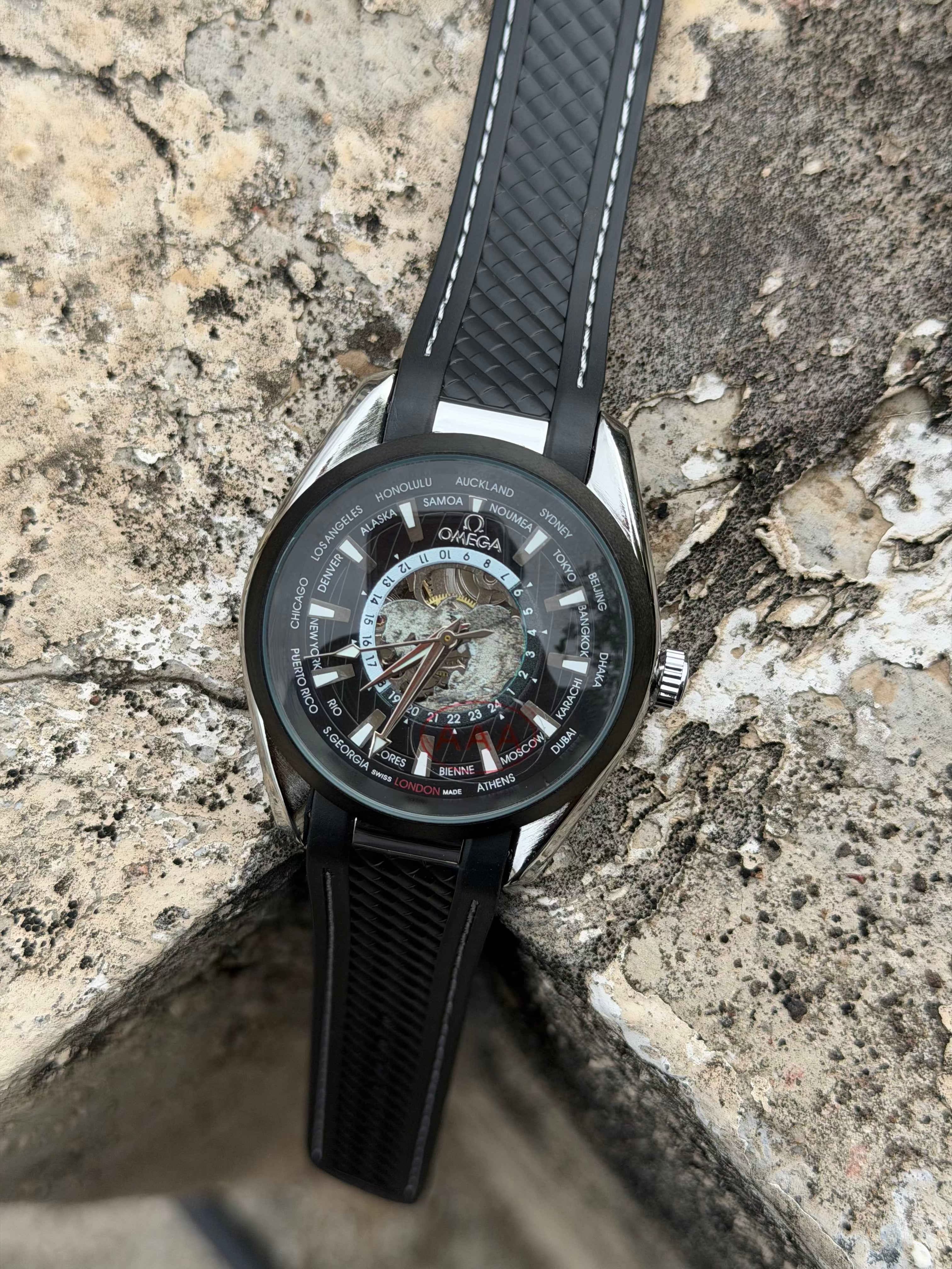 Omga Seamaster Aqua Terra Automatic Skeleton Dial Men’s Watch – Black Rubber Strap