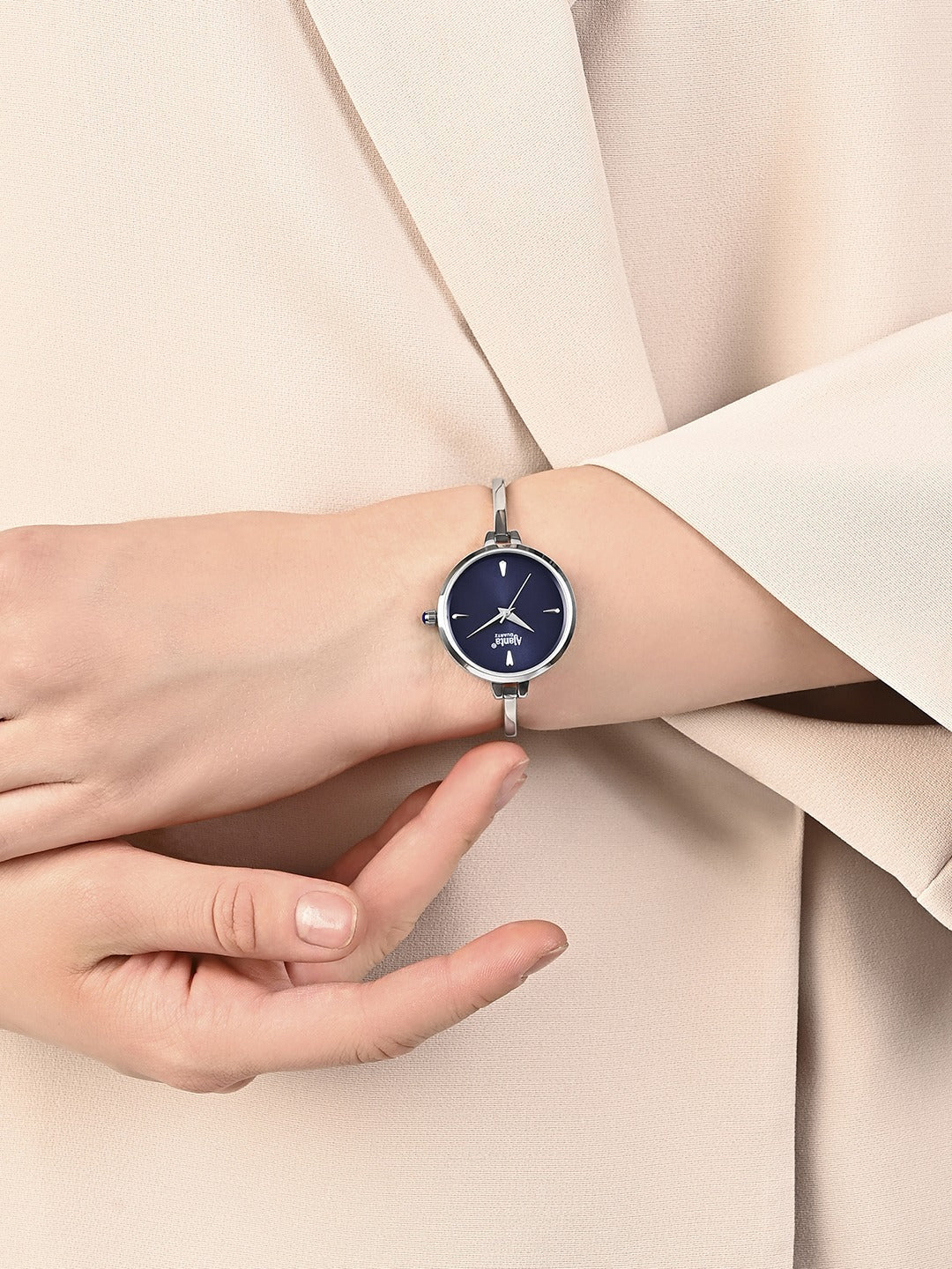 Ajanta Quartz Women’s Elegant Silver Bangle Watch with Blue Dial (AWC052PMSL/2) - 1 Year Warranty